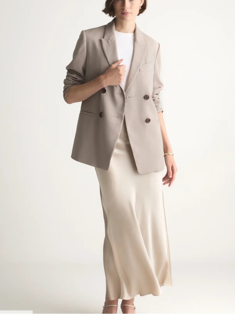 QUINCE 100% SILK PULL ON SKIRT ELASTIC WAIST AND WASHABLE CHAMPAGNE COLOR SZ MD - Picture 2 of 10